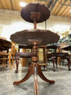 Two-Tier Mahogany Dumbwaiter Table, Scalloped Pie-Crust Edges on a Turned Baluster Column and Reeded Tripod Base, American