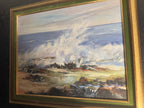 Signed Mid-Century Abstract Coastal Seascape Oil Painting, Palette-Knife, "VIKI," c. 1960s–70s