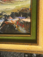 Signed Mid-Century Abstract Coastal Seascape Oil Painting, Palette-Knife, "VIKI," c. 1960s–70s