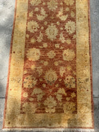 Hand-Knotted Peshawar Ziegler Wool Runner, Rust and Gold Sultanabad Design, Pakistan, 2'6" × 9'6"