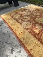 Hand-Knotted Peshawar Ziegler Wool Runner, Rust and Gold Sultanabad Design, Pakistan, 2'6" × 9'6"