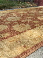 Hand-Knotted Peshawar Ziegler Wool Runner, Rust and Gold Sultanabad Design, Pakistan, 2'6" × 9'6"