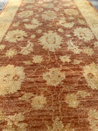 Hand-Knotted Peshawar Ziegler Wool Runner, Rust and Gold Sultanabad Design, Pakistan, 2'6" × 9'6"