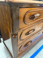 Antique Victorian Eastlake Three-Drawer Chest, Carved Wood Pulls, Pendant Drops, c. 1875–1890