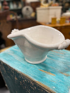Vintage Free-Form White Craquelure Bowl, Twisted Rope Handles, Mediterranean Modern, c. 1950–1965