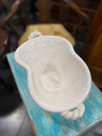 Vintage Free-Form White Craquelure Bowl, Twisted Rope Handles, Mediterranean Modern, c. 1950–1965