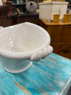 Vintage Free-Form White Craquelure Bowl, Twisted Rope Handles, Mediterranean Modern, c. 1950–1965