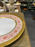 Vintage Hutschenreuther "Princess Louise" Dinner Plate, Encrusted Gold and Iron-Red Arabesque, Hohenberg Germany, c. 1948–1960