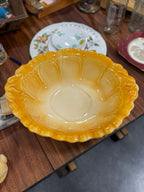 Vintage Amber Blended-Glaze Basin Bowl, Washstand Form, Scalloped Gadroon Rim, American, c. 1950–1965