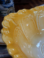 Vintage Amber Blended-Glaze Basin Bowl, Washstand Form, Scalloped Gadroon Rim, American, c. 1950–1965