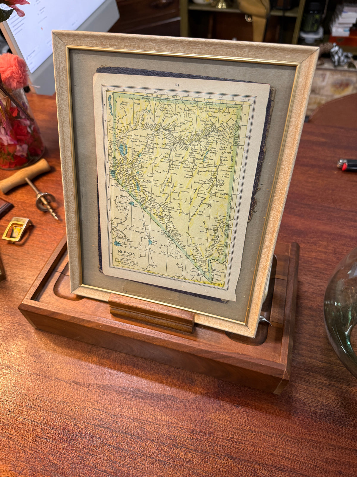 Antique Nevada Map, Engraved by L. L. Poates Eng. Co. New York, Framed, c. 1911–1930