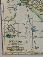 Antique Nevada Map, Engraved by L. L. Poates Eng. Co. New York, Framed, c. 1911–1930