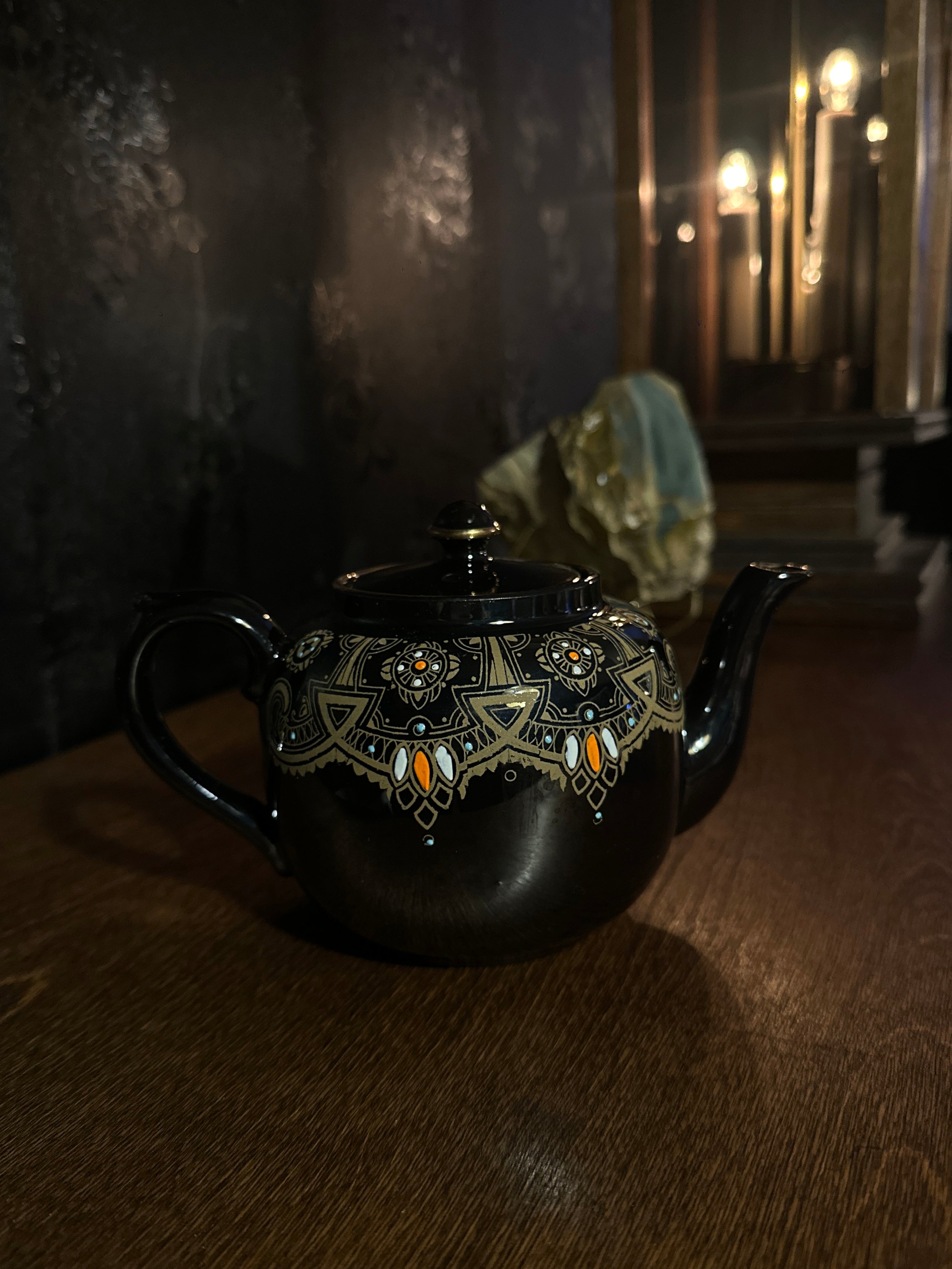 Antique Gibsons England Gilt-Decorated Black Teapot, c. 1930s