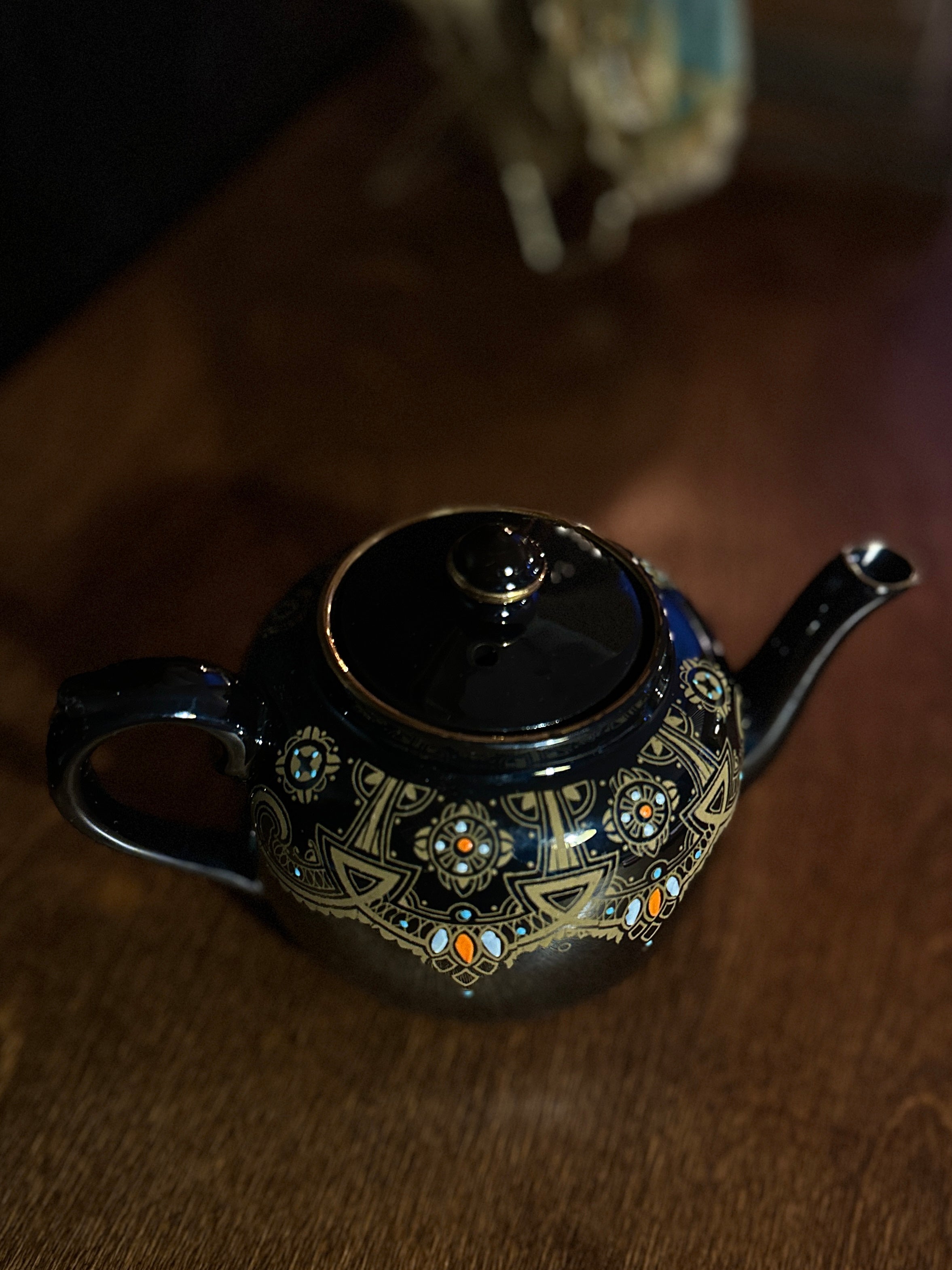 Antique Gibsons England Gilt-Decorated Black Teapot, c. 1930s