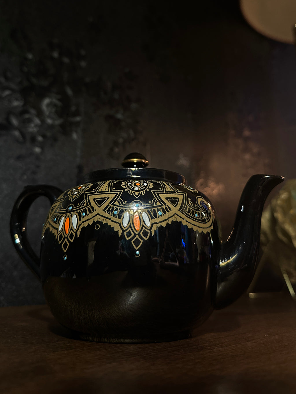 Antique Gibsons England Gilt-Decorated Black Teapot, c. 1930s