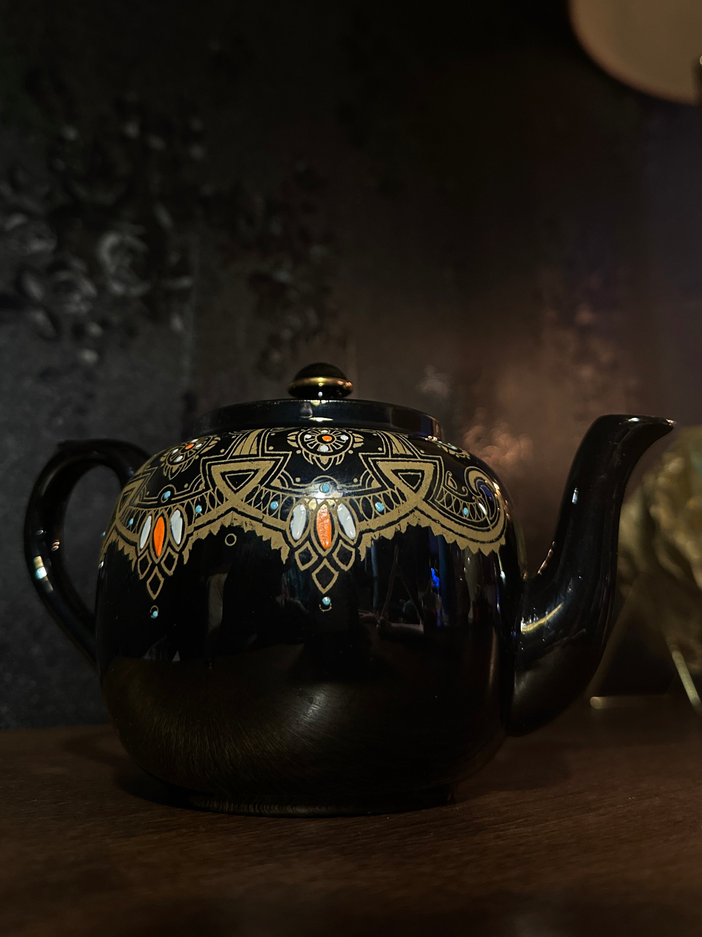 Antique Gibsons England Gilt-Decorated Black Teapot, c. 1930s