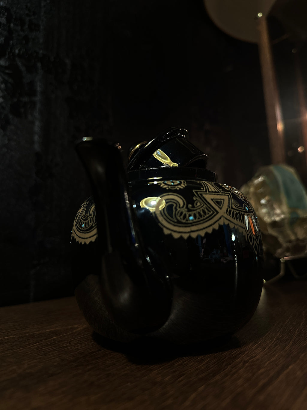 Antique Gibsons England Gilt-Decorated Black Teapot, c. 1930s