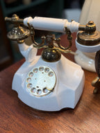 Contessa French-Style Rotary Telephone in White and Brass, United States Telephone Company, Dated November 1968