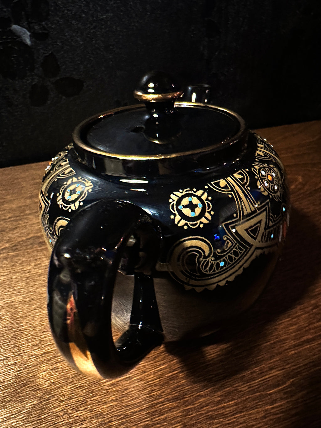 Antique Gibsons England Gilt-Decorated Black Teapot, c. 1930s