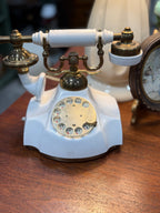 Contessa French-Style Rotary Telephone in White and Brass, United States Telephone Company, Dated November 1968
