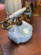Contessa French-Style Rotary Telephone in White and Brass, United States Telephone Company, Dated November 1968