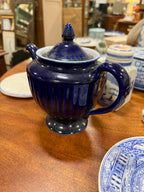 Hall China Cobalt Teapot, Ribbed Footed Form with Acorn Finial, East Liverpool Ohio, c. 1930–1950