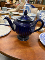 Hall China Cobalt Teapot, Ribbed Footed Form with Acorn Finial, East Liverpool Ohio, c. 1930–1950