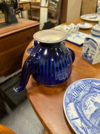 Hall China Cobalt Teapot, Ribbed Footed Form with Acorn Finial, East Liverpool Ohio, c. 1930–1950