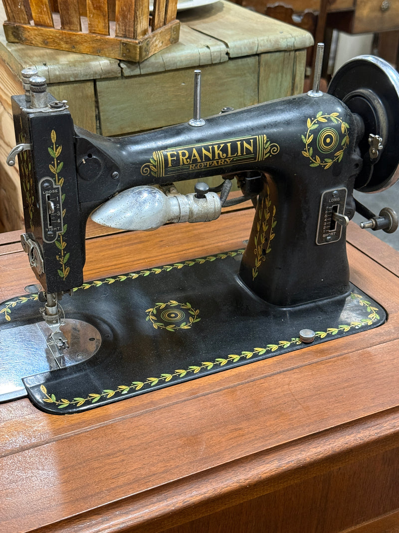 Franklin Rotary Sewing Machine in Walnut Cabinet, White FR Class for Sears Roebuck, c. 1926–1935