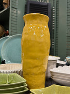 Hand-Built Studio Pottery Vase, Ochre Crackle Glaze, Artist Signed, c. 1950-1970