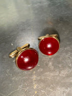 Vintage Hickok Cherry Red Cabochon Cufflinks, Pair, c. 1945–1960