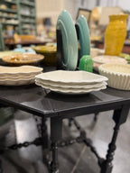 Wedge Relish Dishes, Scalloped White Glaze, California Pottery, Marked CALIF USA L-48, c. 1945–1965