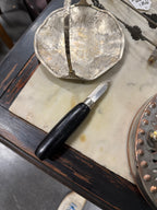 Small Fixed-Blade Paring Knife, Ebonized Handle with Nickel Ferrule and Inlaid Maker's Medallion, c. 1930–1940