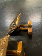 Vintage Swank Foliate Relief Cufflinks on Black, Pair, c. 1950–1968
