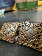 Vintage Swank Foliate Relief Cufflinks on Black, Pair, c. 1950–1968
