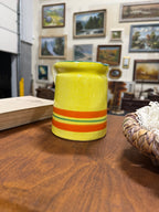 Hand-Thrown Italian Pottery Pitcher, Chrome Yellow with Orange and Green Bands, Marked Italy, c. 1955–1975