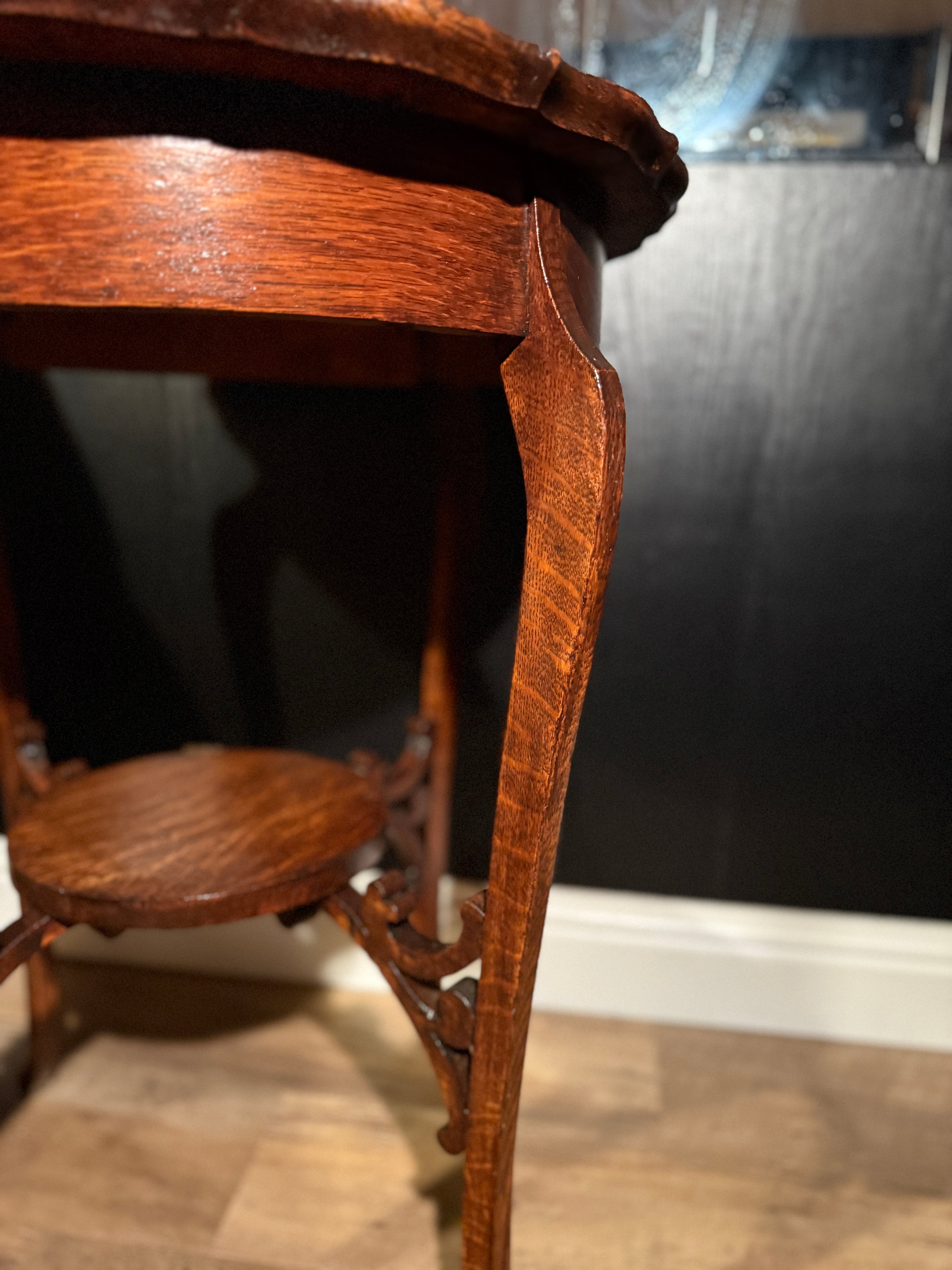 Victorian Rococo Revival Carved Wood Side Table with Cabriole Legs and Scalloped Top