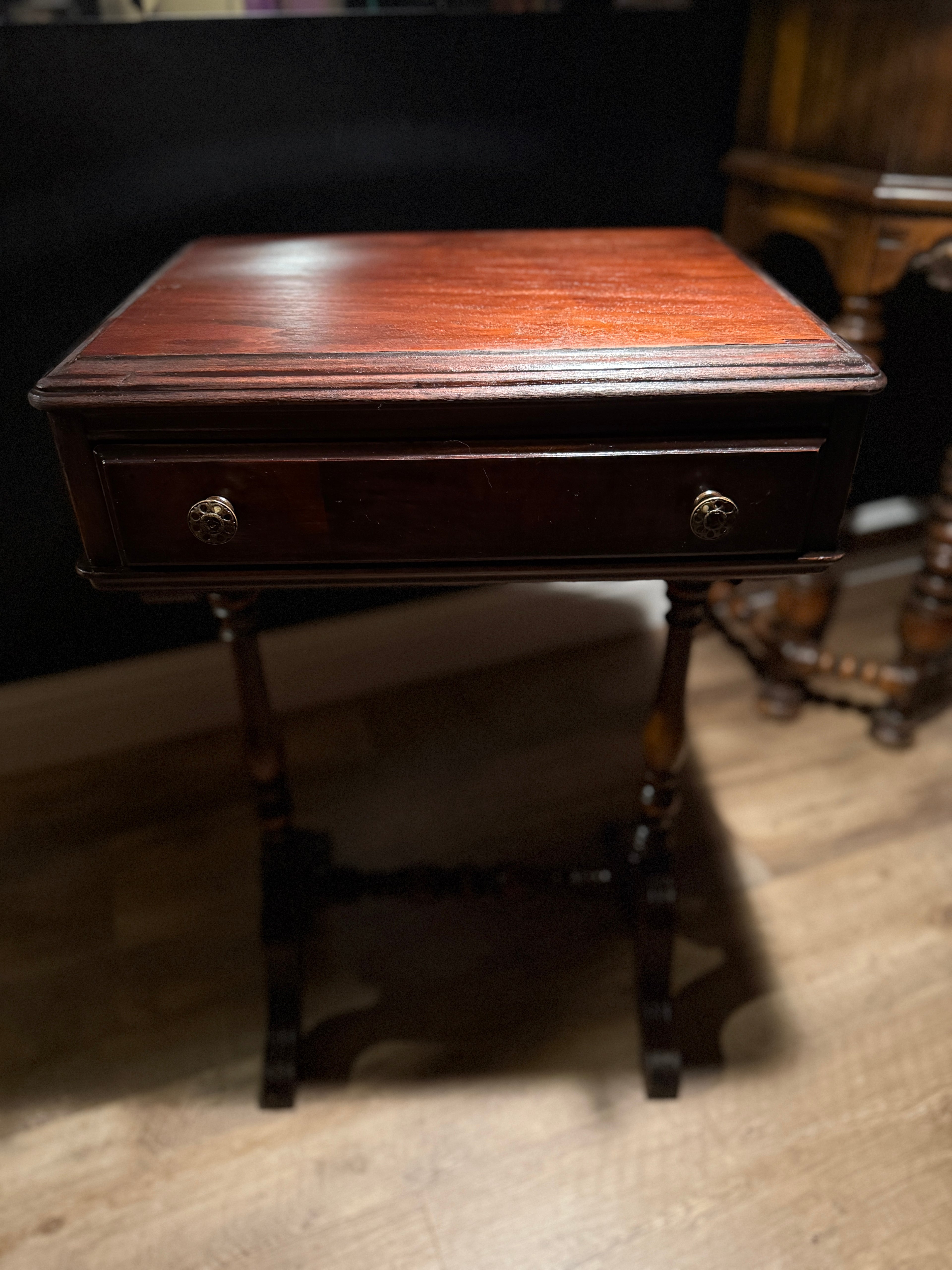 Mahogany Turned-Leg Side Table, c. 1940s