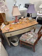 Painted Writing Table with Serpentine Top and Reeded Legs on Brass Casters, Neoclassical Taste, c. 1900–1940