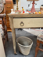 Painted Writing Table with Serpentine Top and Reeded Legs on Brass Casters, Neoclassical Taste, c. 1900–1940