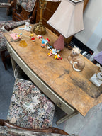 Painted Writing Table with Serpentine Top and Reeded Legs on Brass Casters, Neoclassical Taste, c. 1900–1940