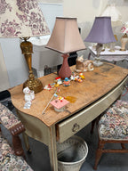 Painted Writing Table with Serpentine Top and Reeded Legs on Brass Casters, Neoclassical Taste, c. 1900–1940