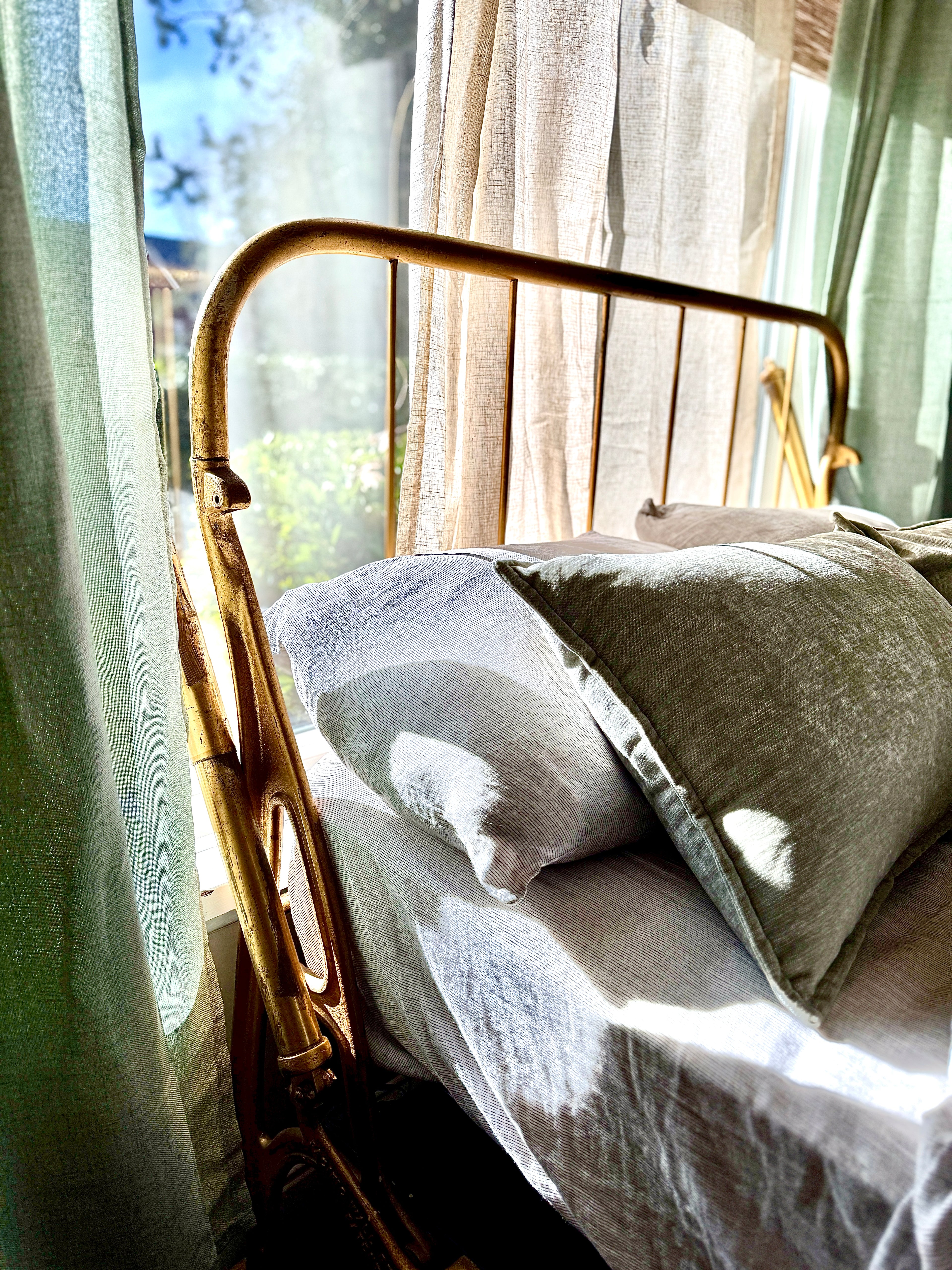 Pacific Wall Bed Frame – Vintage  Gold Steel Murphy Bed with Coil Spring Deck, Full Size c 1920s