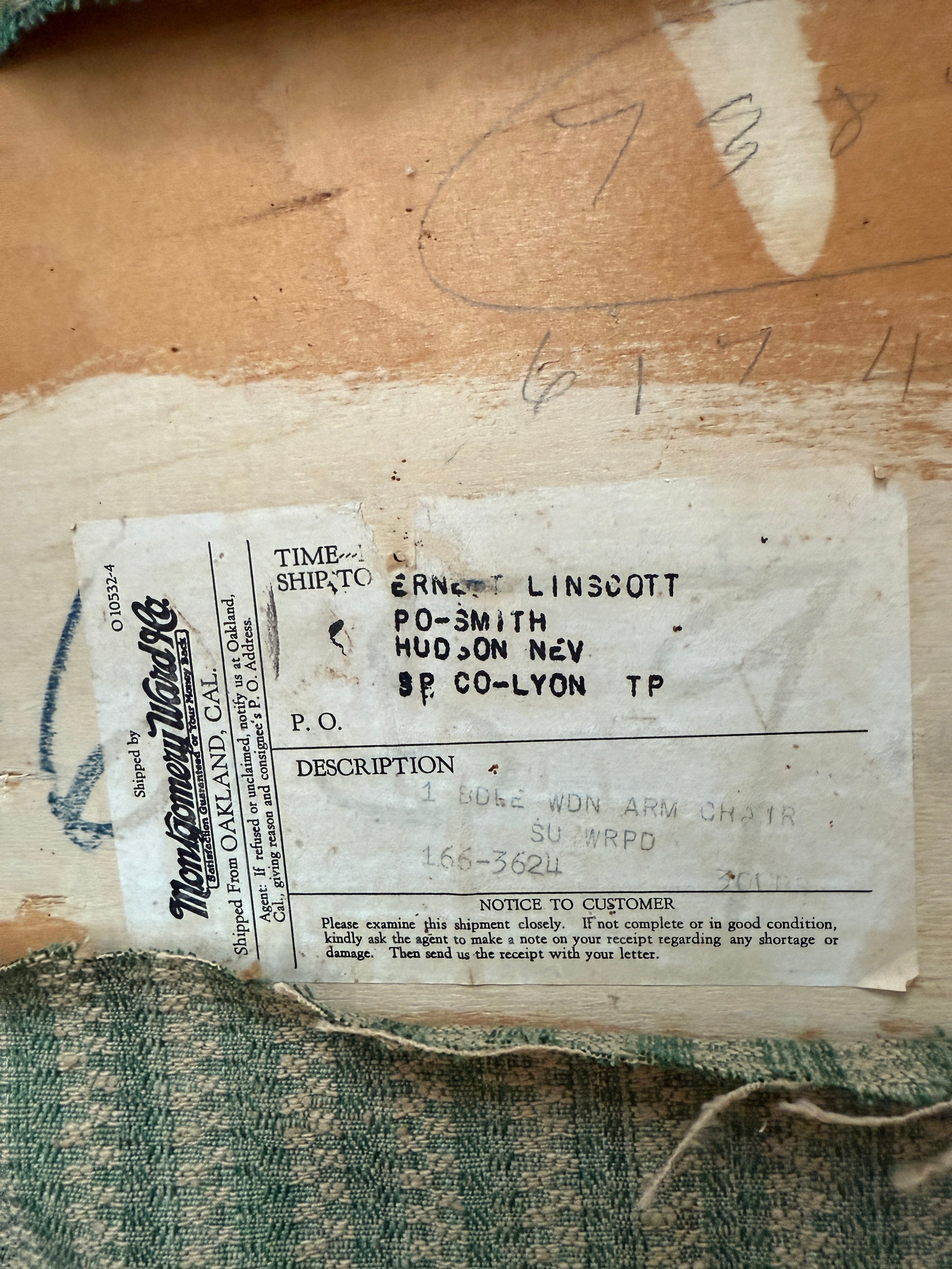 Early 20th-Century Montgomery Ward Armchair with Hudson, Nevada Ghost-Town Provenance (c 1915-1928)