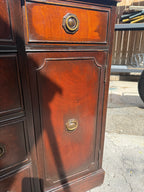 Antique Robert W. Irwin "Pendleton" Flame Mahogany Bow-Front Sideboard, Federal Revival, Refinished, Grand Rapids Michigan, c. 1940–1950
