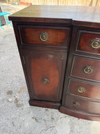 Antique Robert W. Irwin "Pendleton" Flame Mahogany Bow-Front Sideboard, Federal Revival, Refinished, Grand Rapids Michigan, c. 1940–1950