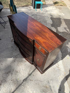 Antique Robert W. Irwin "Pendleton" Flame Mahogany Bow-Front Sideboard, Federal Revival, Refinished, Grand Rapids Michigan, c. 1940–1950