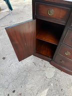 Antique Robert W. Irwin "Pendleton" Flame Mahogany Bow-Front Sideboard, Federal Revival, Refinished, Grand Rapids Michigan, c. 1940–1950