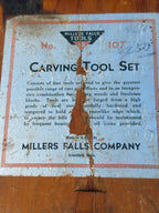 Millers Falls No. 107 Carving Tool Set, Five Tools with Oilstone in Original Labeled Box, Greenfield Mass., c. 1935–1955