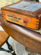 Millers Falls No. 107 Carving Tool Set, Five Tools with Oilstone in Original Labeled Box, Greenfield Mass., c. 1935–1955